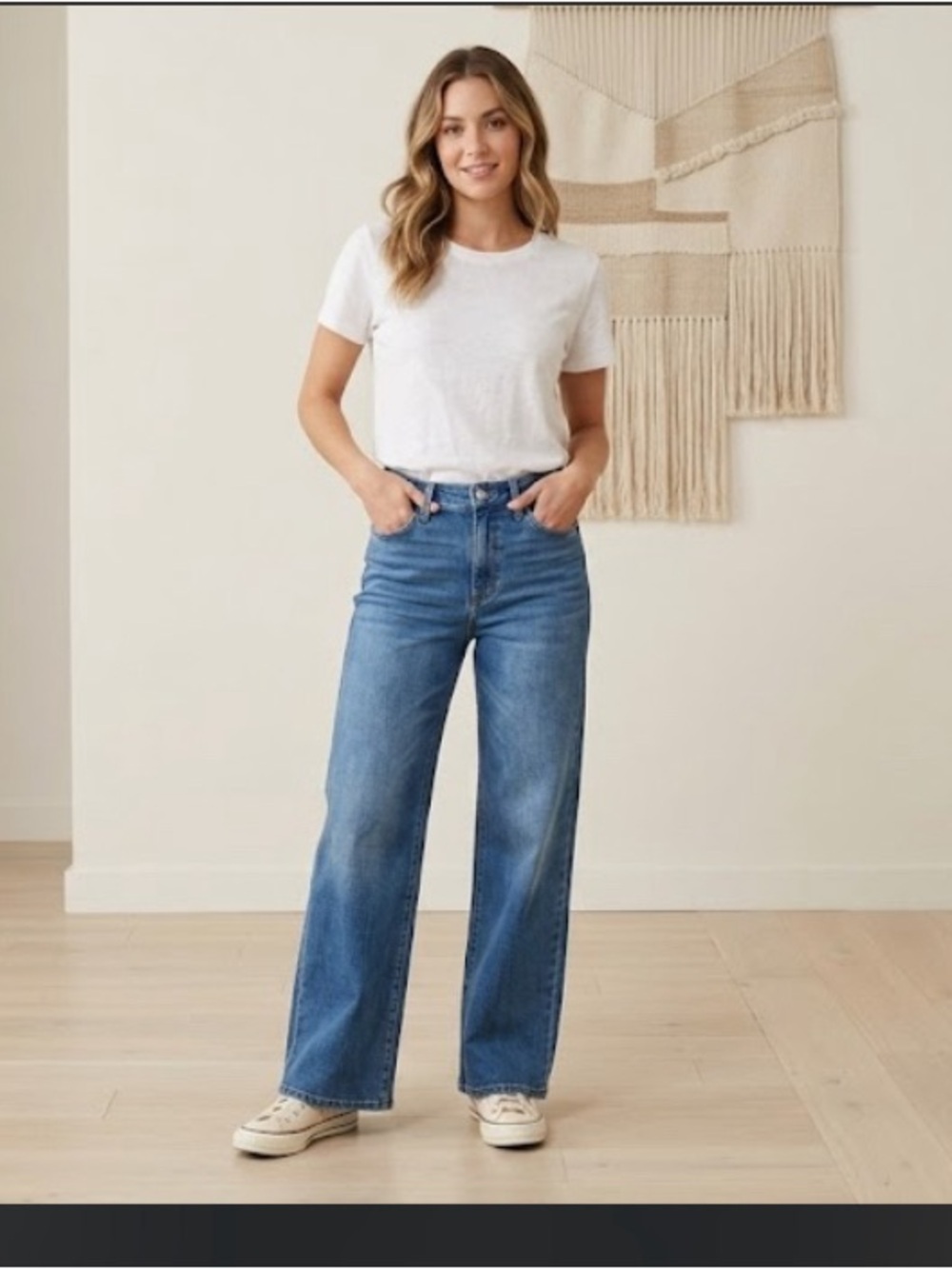 H&M Wide-Leg High-Rise Jeans in Medium Blue